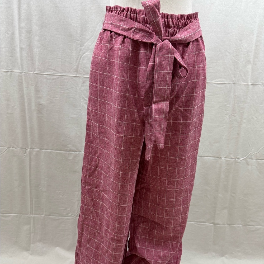 Pink Plaid Wide-Leg Pants
